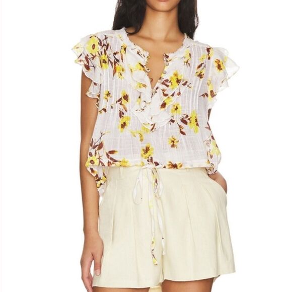 Free People Naya Handprinted Cotton and Viscose Bohemian Top with raw edges XS - Picture 1 of 16